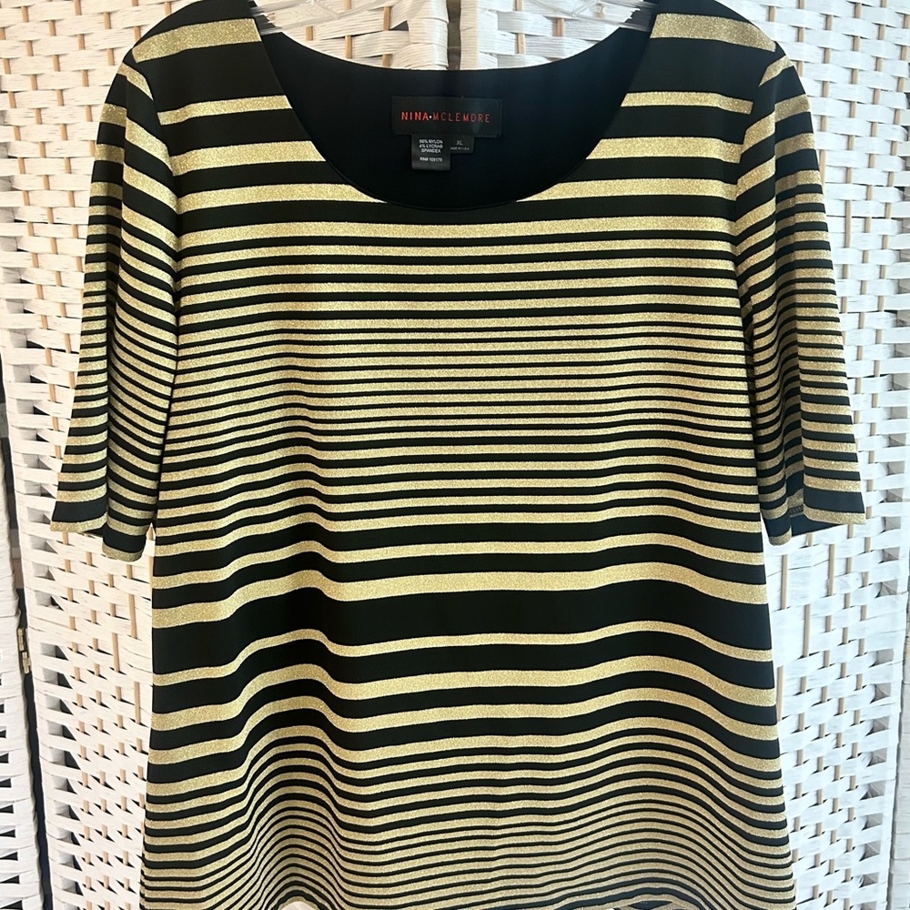 Nina McLemore Black & Gold Striped Top
